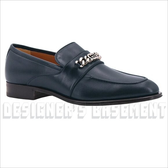 Gucci 8 blue Agata lambskin Leather Interlocking G chain detail Loafer Shoes NIB - Picture 3 of 8